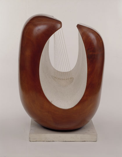Wood sculpture with painted interior and string "Dephi 1955"