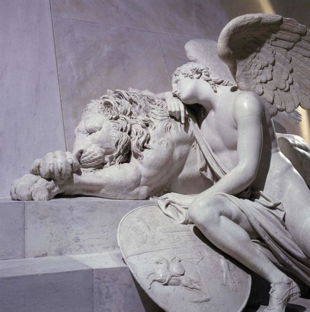 White Marble carving statues by Antonio Canova Angels with a Lion